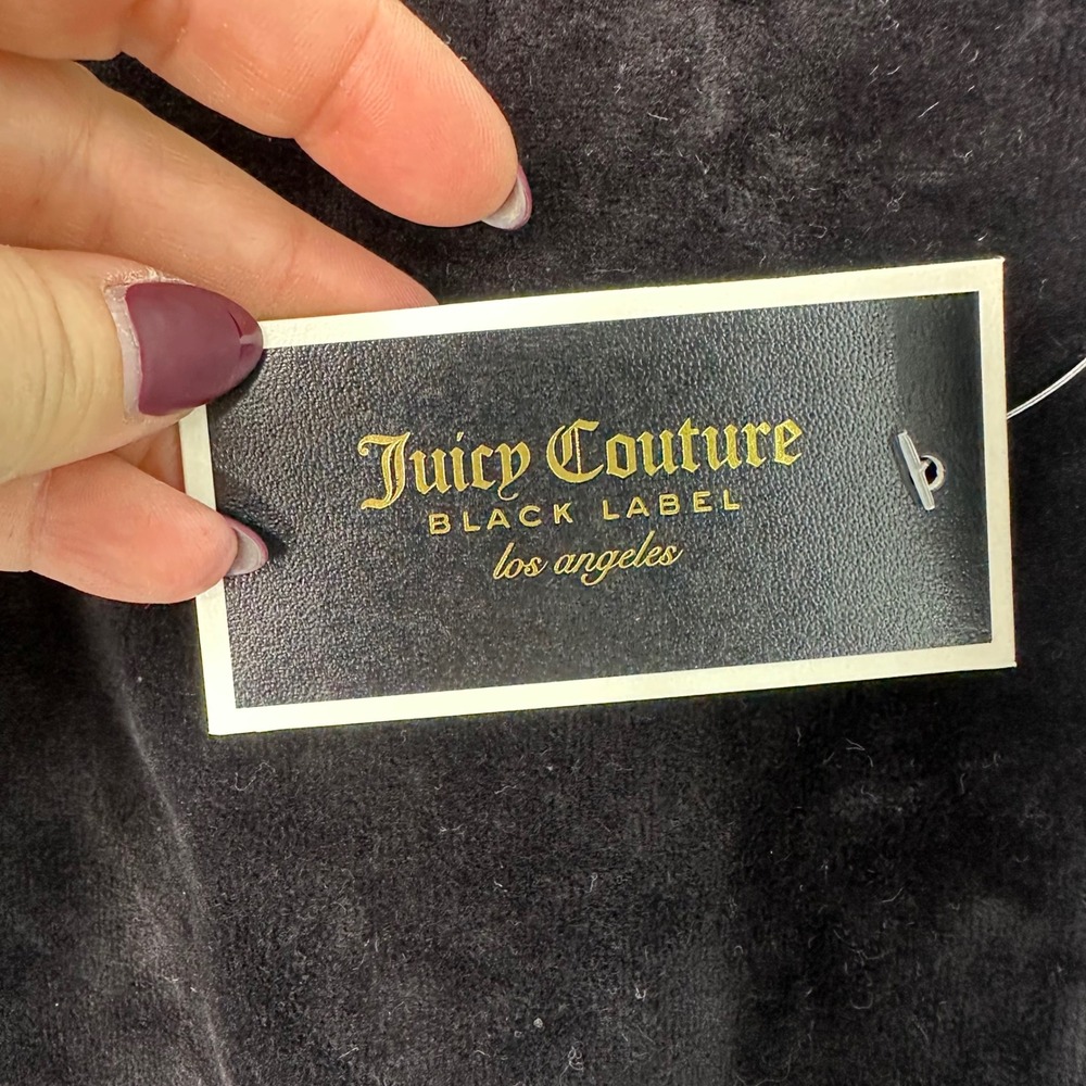 Juicy Couture Black Label Velour Long Sleeve Collar Shirt Medium Black Y2K Style - Picture 8 of 13